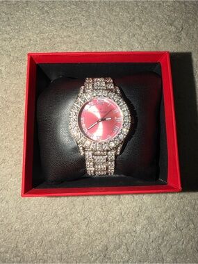Charles Raymond Elegant Iced Out Pink Dial Silver Lab Diamond Legendary Watch